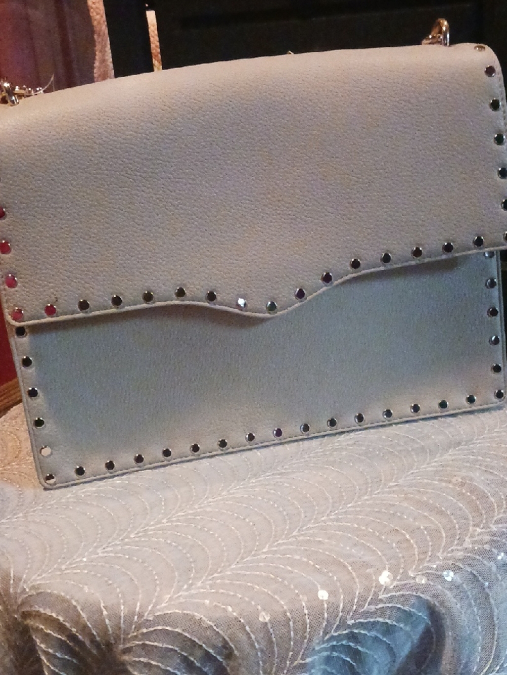 Rebecca Minkoff Cream Gold Studded Flap Crossbody Bag